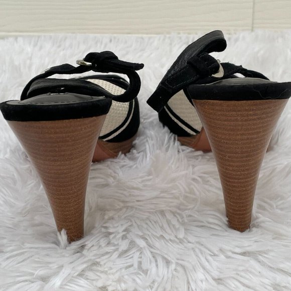Via Spiga Women Heel Shoes Sandal Black/White Faux Suede Upper Brazil Size 9.5 - Picture 8 of 12